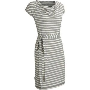 ICEBREAKER Sz M Gray Stripe 100% Merino Wool Belted Cap Sleeve Pizzario Dress